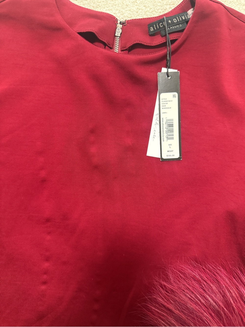 Alice & Olivia Red Fox Fur Cuff Long Sleeve Top - Picture 4 of 7